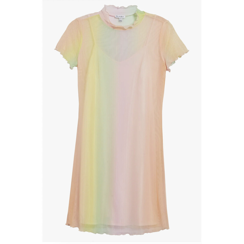 Love, Fire Junior Rainbow Mesh Short Sleeve Minidress In Rainbow Colour Size S